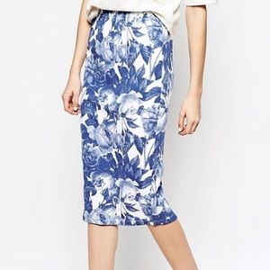 ASOS Blue White Floral Sweatshirt Midi Skirt SMALL